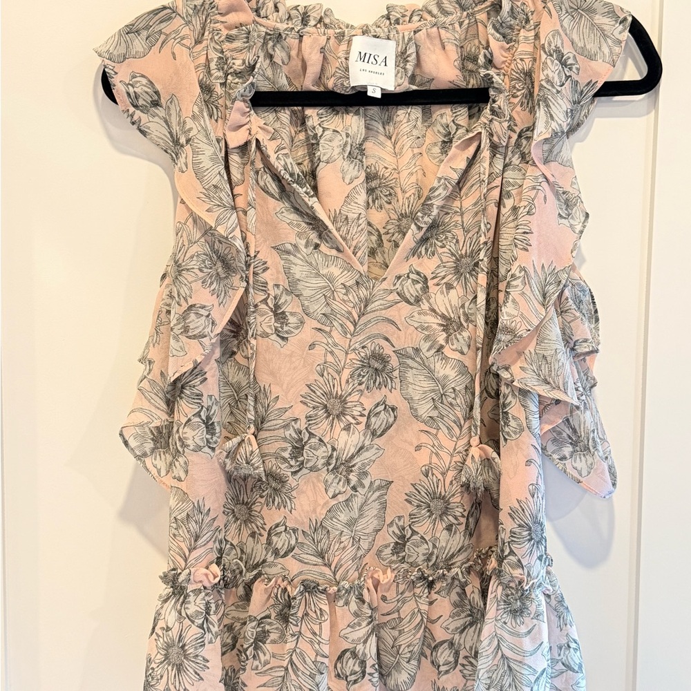 Misa Los Angeles Pink and Gray Floral Blouse